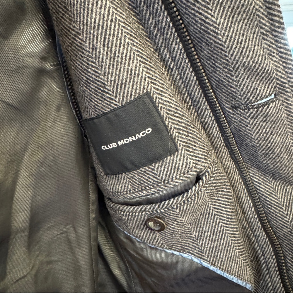 Vintage Club Monaco Herringbone Wool Trench Coat - Picture 7 of 9